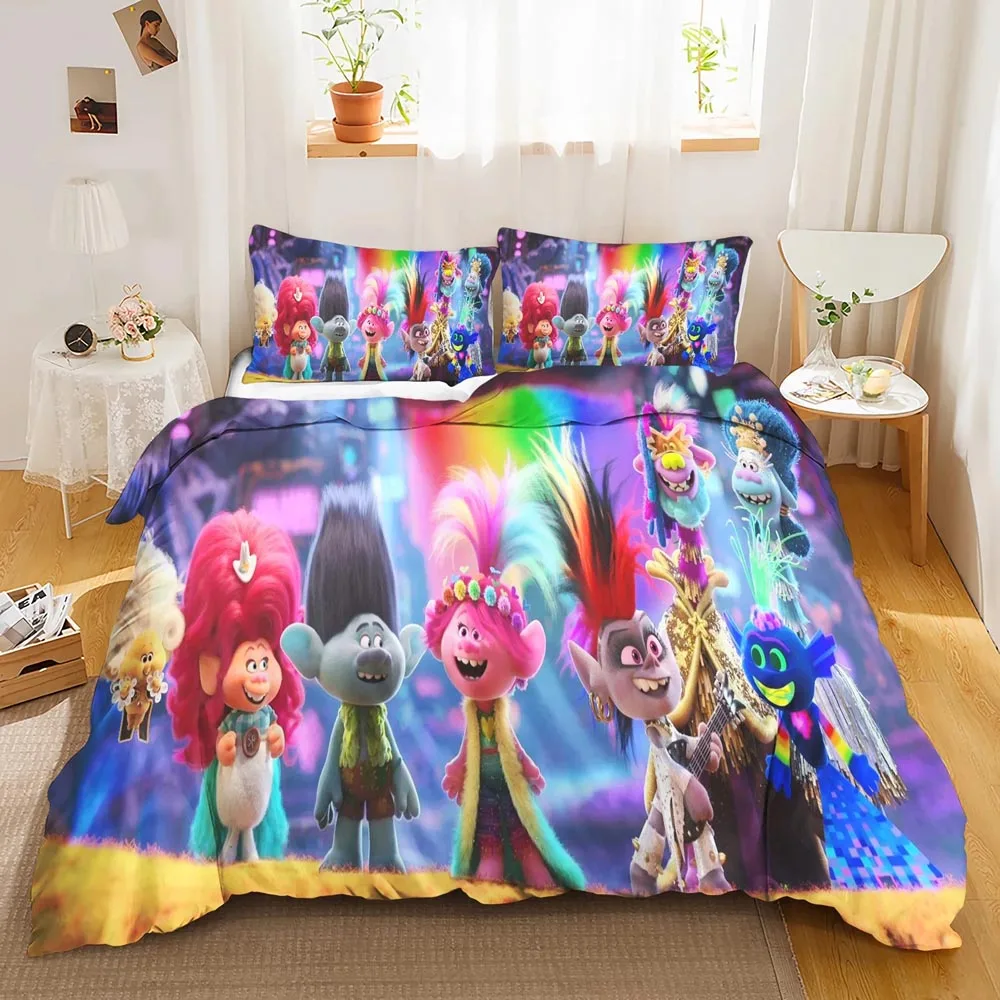 

Poppy & Viva Troll Doll Bedding Sets Comforter Quilt Bed Cover Cartoon Duvet Cover PillowCase Kids Adult Size Home Textiles