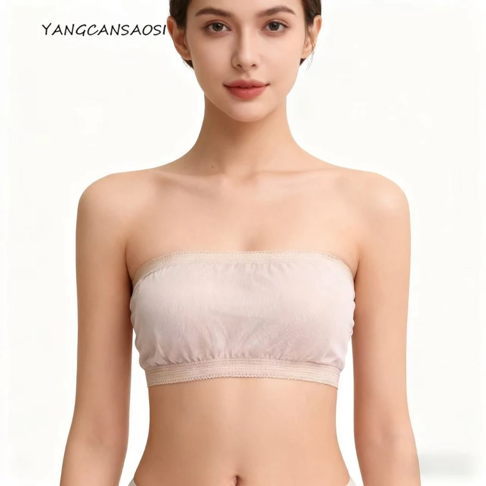 

Soft Skin-friendly 92% Natural Mulberry Silk Anti-skid Strapless Silk Smooth Surface Wrapped Chest Bottom Underwear with Bra Pad