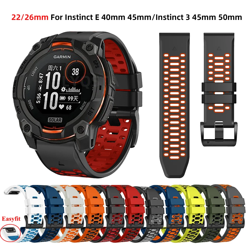 Correa de silicona Quickfit de 22mm y 26mm para Garmin Instinct 3 45mm 50mm Instinct E 45mm Instinct 2 2X pulsera reloj inteligente