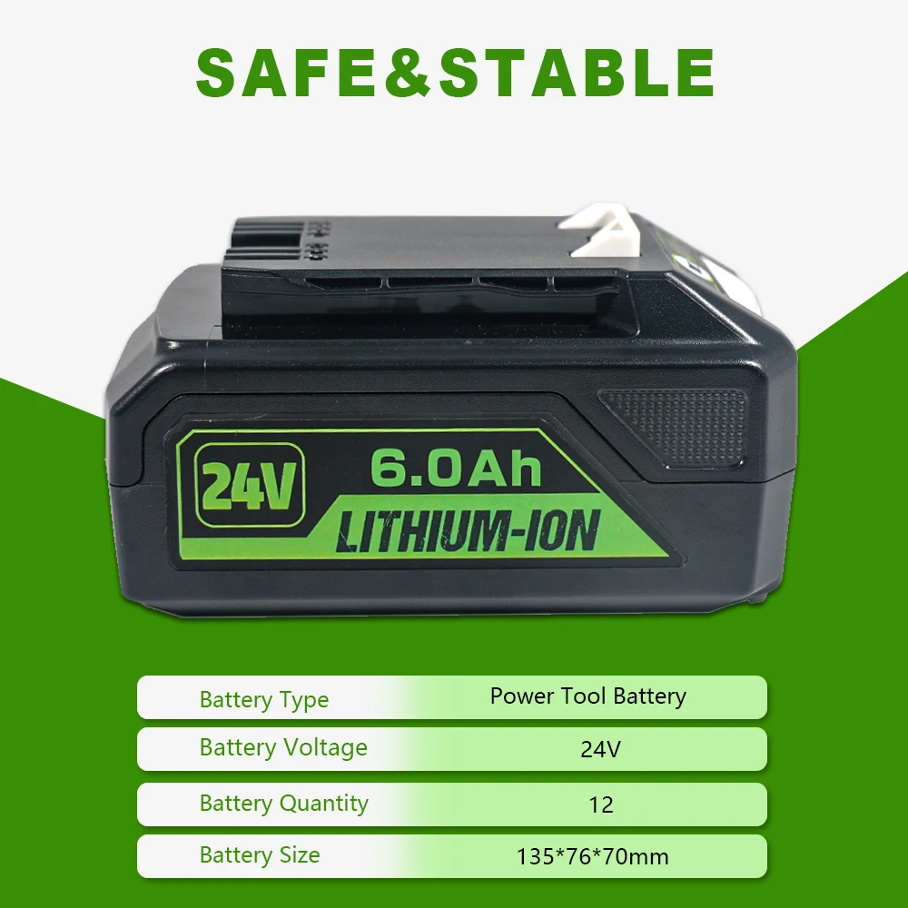 

6.0Ah 24V Battery For Greenworks MO24B410 MO48L4211 HT24B210 21342, Replacement for Greenworks 24V/48V Tools and Equipment