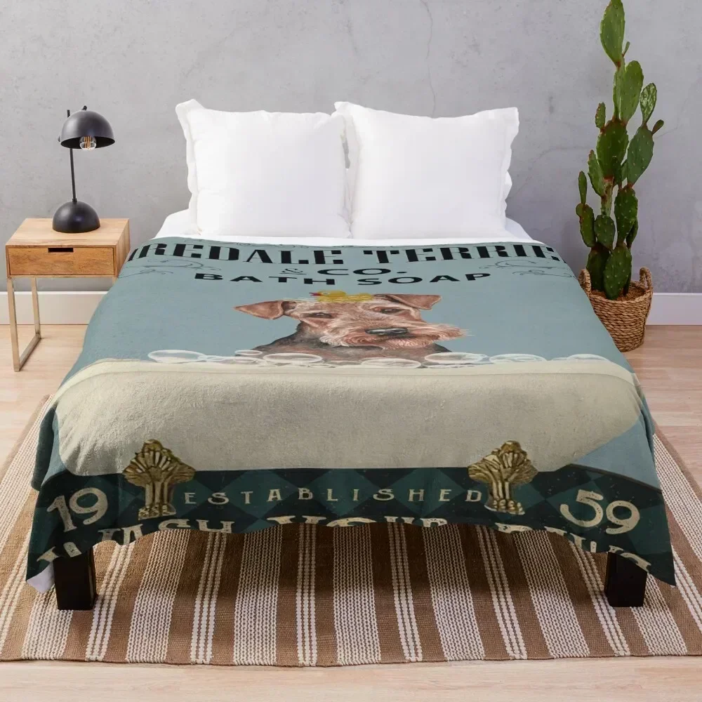 Airedale Terrier And Co Bath Soap Wash Your Paws Throw Blanket Bed covers Thins Blankets