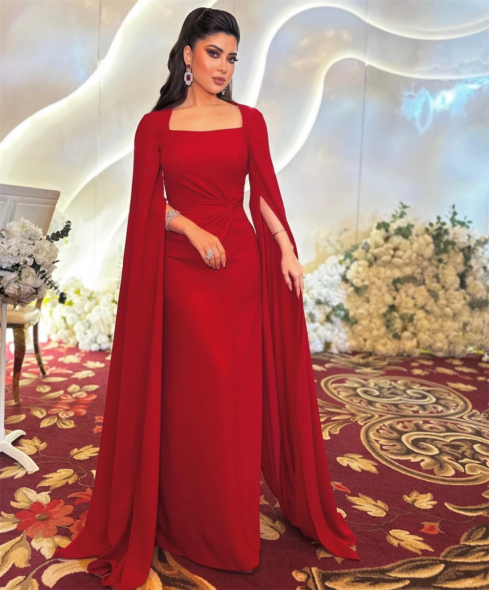 High quality Square Sheath Celebrity Evening  Fold Draped Satin Prom Dresses  2023 luxury gown فساتين سهرهarabic evening dress