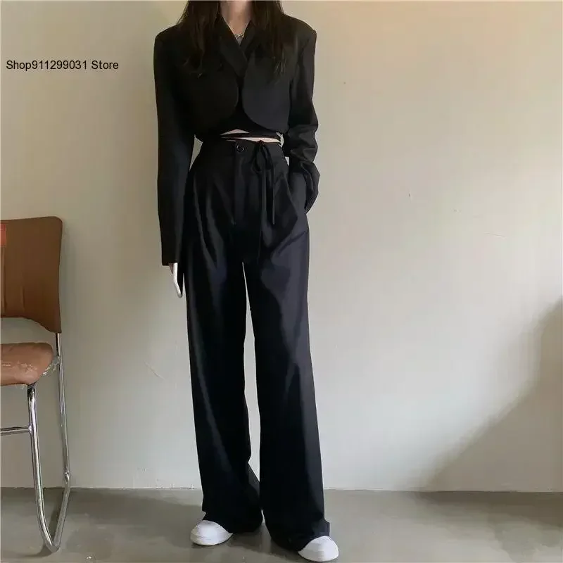 Women Sexy New Chic Crop Blazer Jacket &High Waist Trousers Suits Wide Leg Pants Outfit 2-Piece Set Fashion For Female Summer