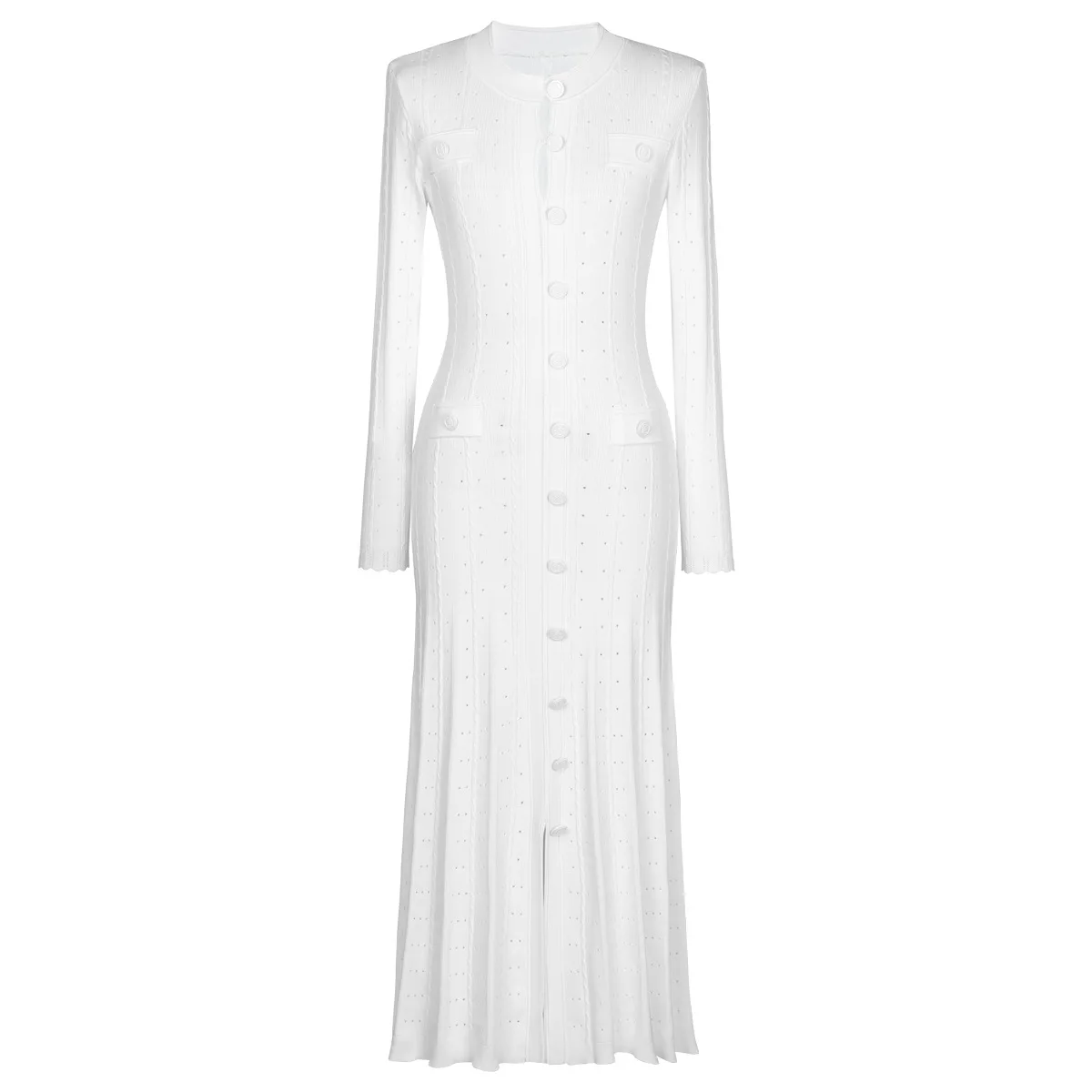 customized High quality spot fashionable knitted round neck slim fit long sleeved dress for women