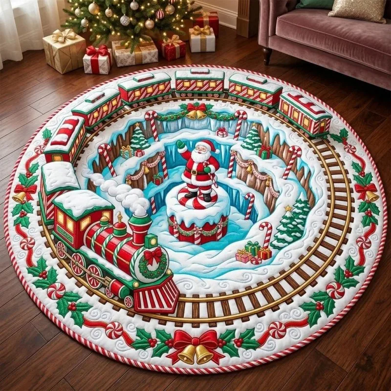 VIKAMA Christmas Bell Jingle Round Round Rug Soft Warm Non Slip Living Room Non Slip Backing Laundry Room Decor Home Decor