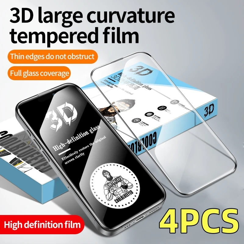 

4Pcs Screen Protector for iPhone 15 Pro Max 15 15 Plus Tempered Glass 14 11 12 13 Mini X XS XR full Cover Front Film