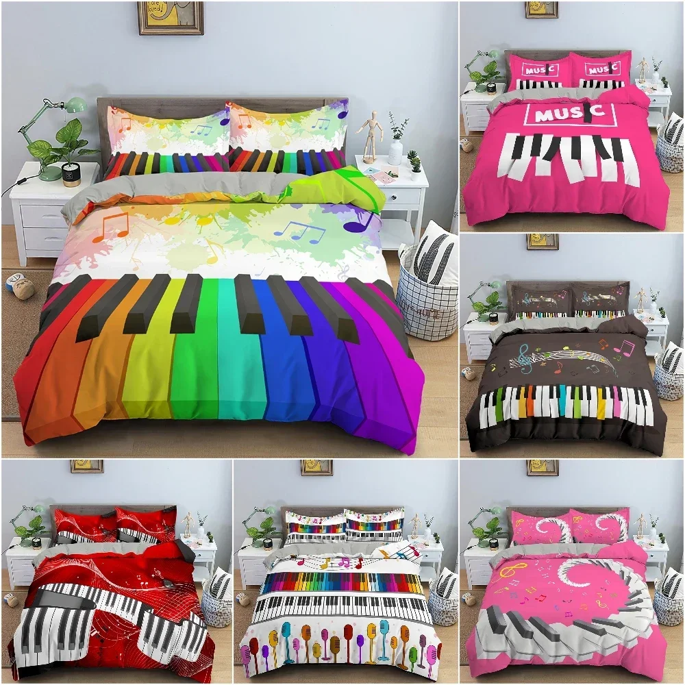 Music Pattern Bedding Set Piano Key Duvet Cover Set Luxury King Full Quilt Cover For Bedroom With Pillowcase Bedclothes 2/3PCS