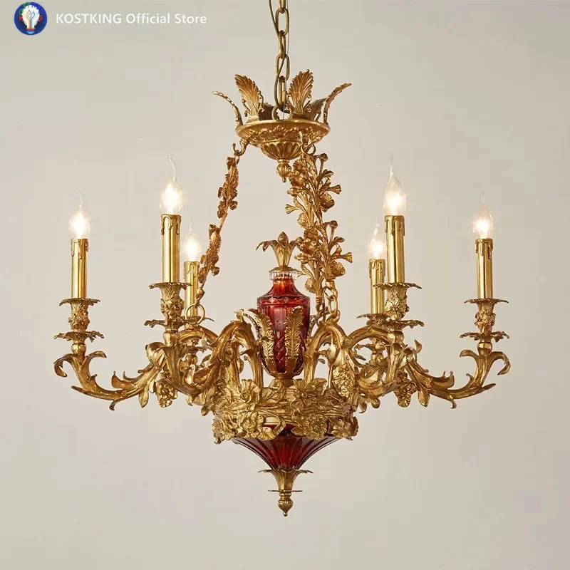 French Chandelier Living Room Bedroom Dining Candle Chandelier European Style Luxury Duplex Full Copper Chandelier