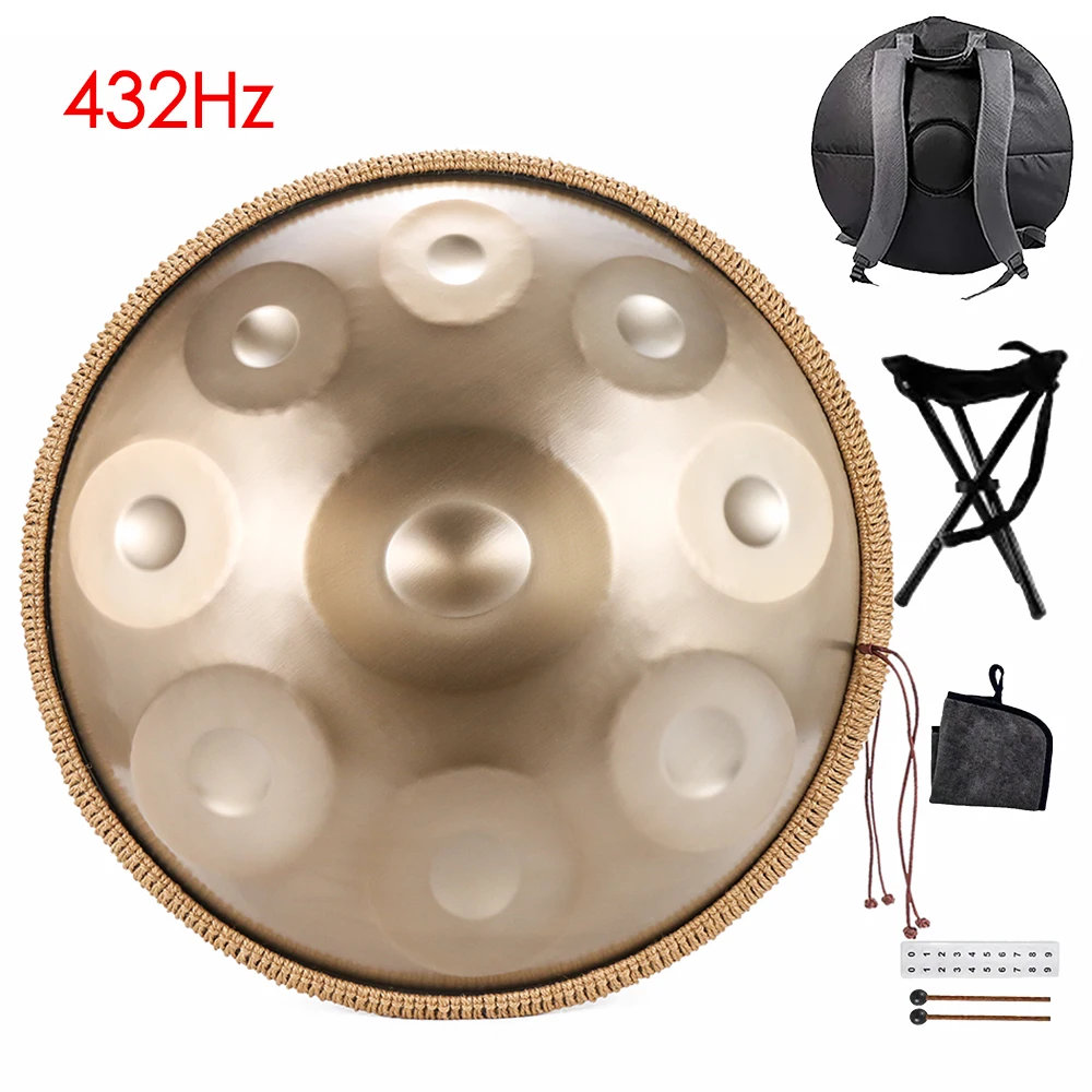 432Hz/440Hz ゴールドハンドパンドラム スチールタング付き ヨガ、瞑想