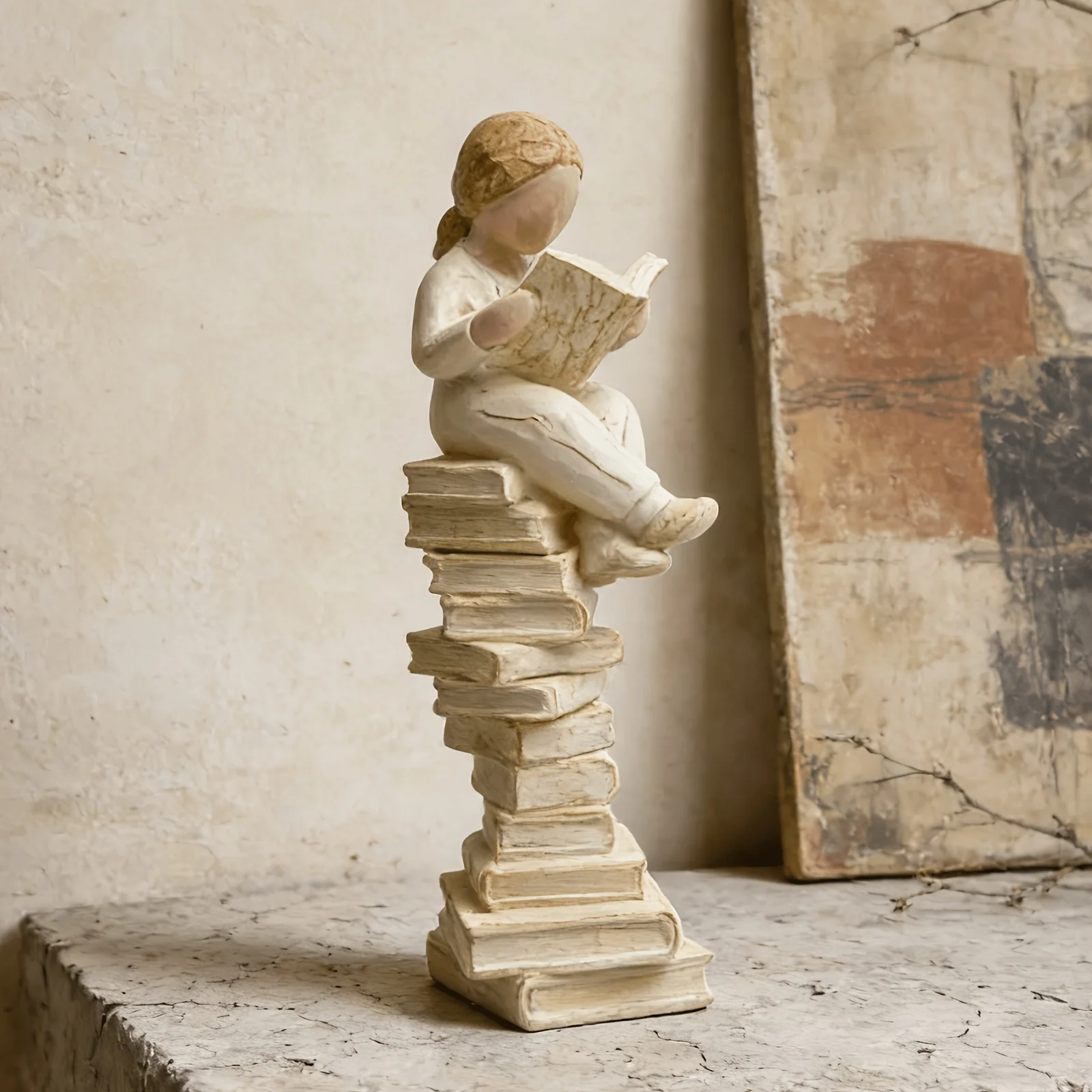 1-Piece Girl Reading Figure Inspirational Ornament, a Gift for Women Who Love Books, a Thinker's Desktop Statue for Educators, Students, and Librarians