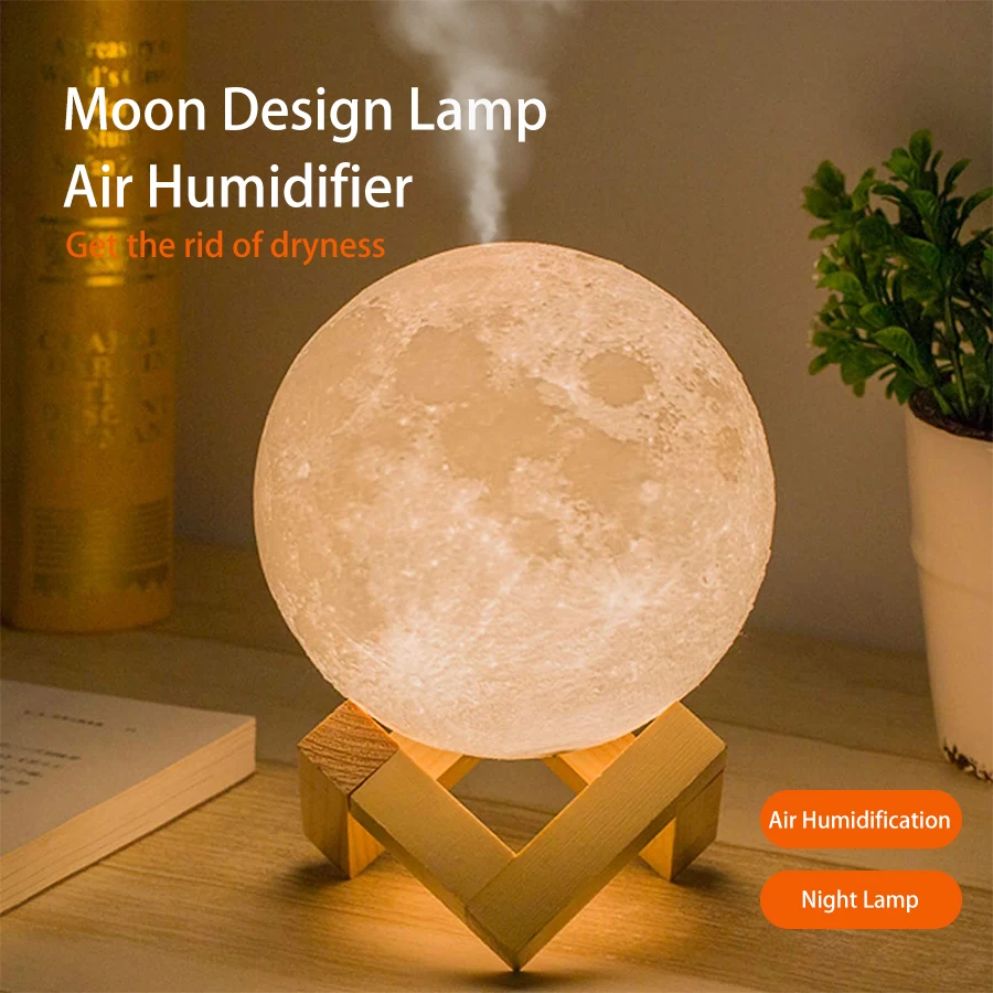 

800ml Moon Essential Oil Aroma Diffuser USB Power Cord Ultrasonic Noiseless Cool Mist Adjustable Color Lights Air Humidifier