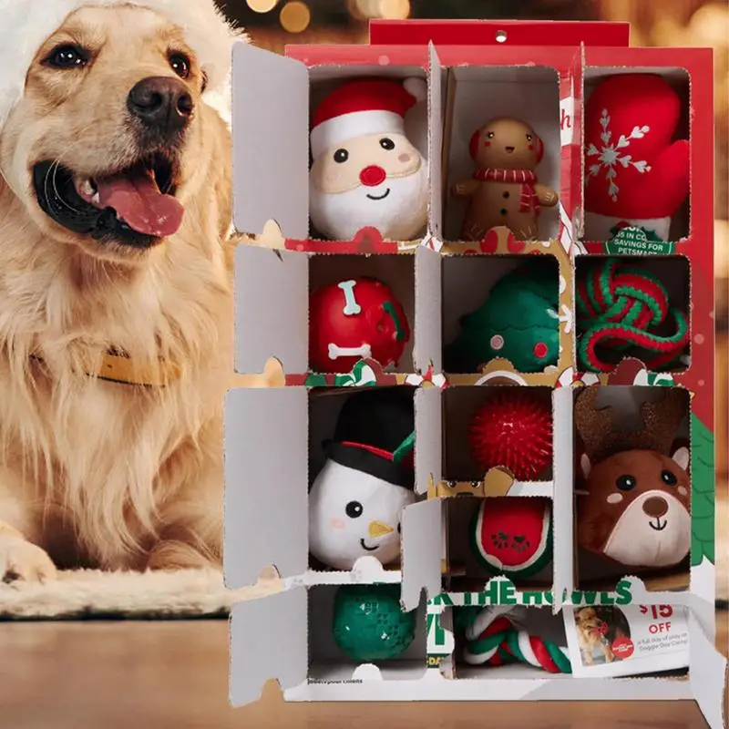 Christmas Countdown Dog Toy Advent Calendar with 24 Days of Dog Toys Soft Countdown Box Pet Toys for Christmas