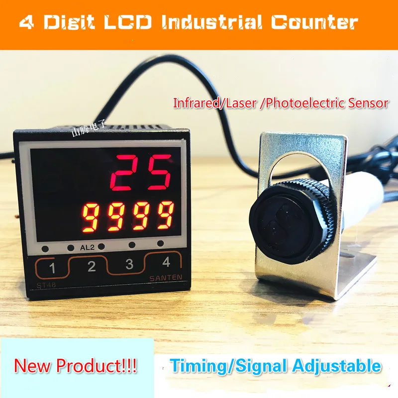 4 Digit Intelligent Industrial Counter Electronic Digital Display Running Water Conveyor Belt Counting Infrared Automatic Sensor