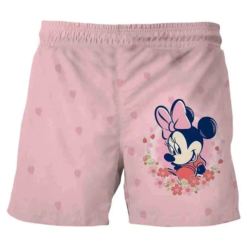 MINISO Disney Mickey Minnie Men\'s Beach Breathable Casual Shorts Hawaiian Vacation Shorts Girls Boys Harajuku Kids/Adult