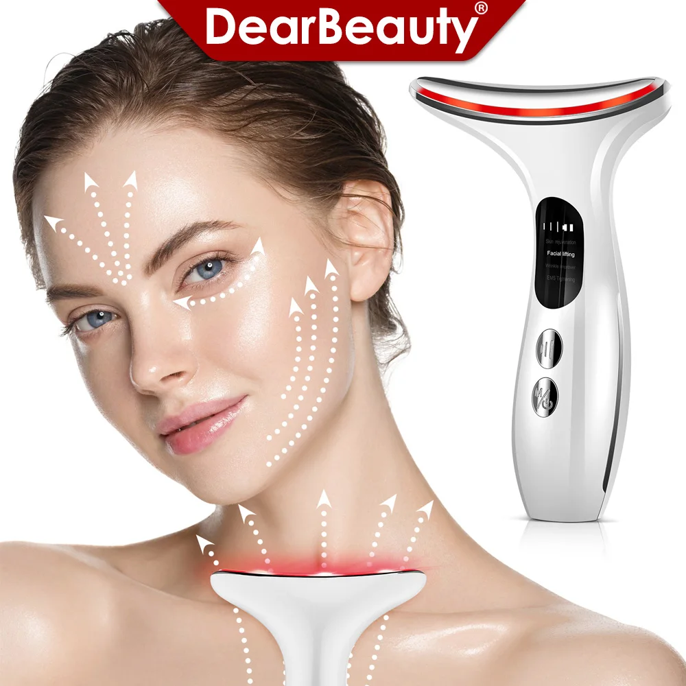 목 얼굴 미용 장치 EMS 목 얼굴 리프팅 마사지기 피부를 탱탱하게 하는 장치 LED 광자 테라피 주름살 방지 이중 뺨 제거기