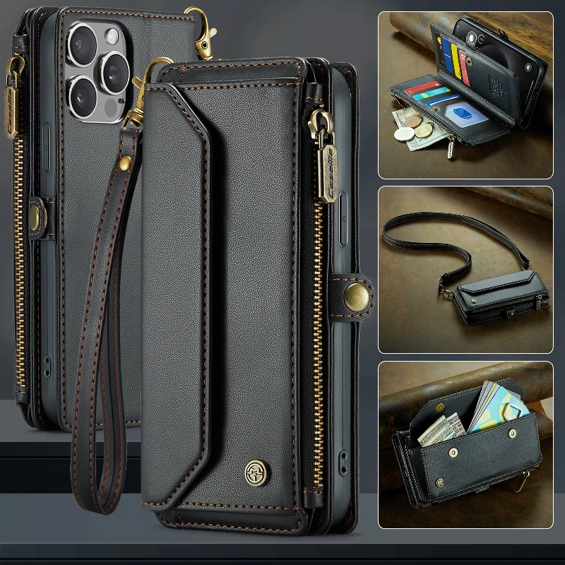 

Magnetic Flip Multifunctional Phone Cover For iPhone 16 15 Plus 14 13 Pro 12 11 XR XS Max 7 8 With Shoulder Strap and Lanyard