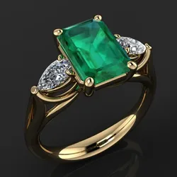 ZY 14k Gold color Green Emerald Ring for Women Emerald Gemstone Ring for Females