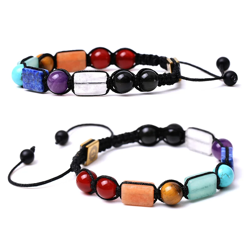 

Rectangular Agate Amethyst Yoga Colorful Braided Bracelets Natural Semi-Precious Stone Beaded Energy Bracelet & bangle gift