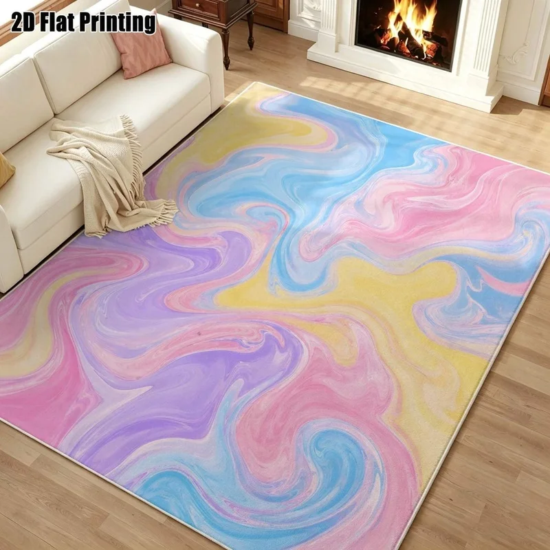 1Pc Morandi Color Gradient Fluid Pattern Rug, Vintage Art Deco Rug for Living Room, Bedroom, Dining Room, Bedside, Indoor and Outdoor Patio, Home Decor