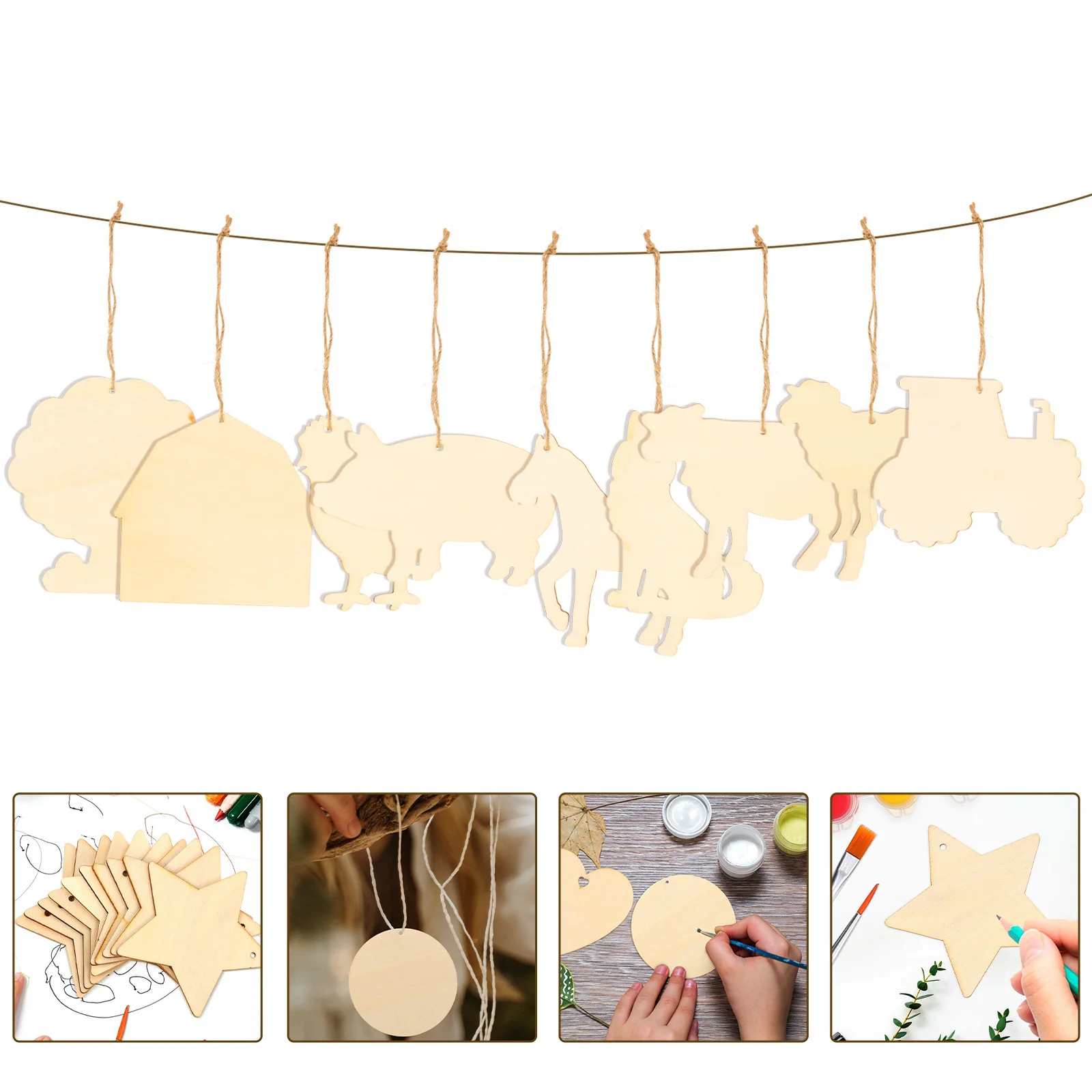 

45Pcs Farm Theme DIY Wooden Slices Unpainted Lightweight Craft Pieces Kid Creativity Graffiti Supplies Wood Pieces