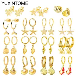 925 Silver Needle Shell Pendant Hoop Earrings Metal Round Ball Earrings Butterfly Insect Dangle Earrings Fashion Jewelry Gift