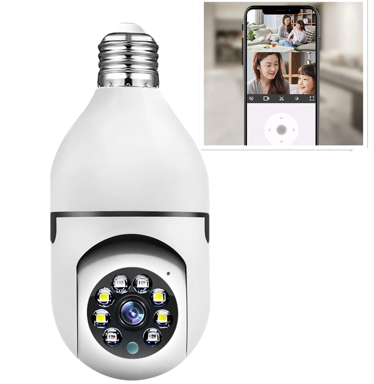 3MP Two Screen Display Camcare APP E27 Lamp Head Holder PTZ IP Dome Camera Full Color AI Humanoid Detection Intercom Baby Monito