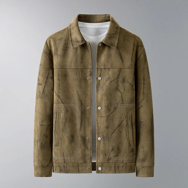 

2026 Spring Autumn Suede Men's Casual Jacket Tie Dye Business Social Leather Jackets Fashion Office Work Coat Men Clothing