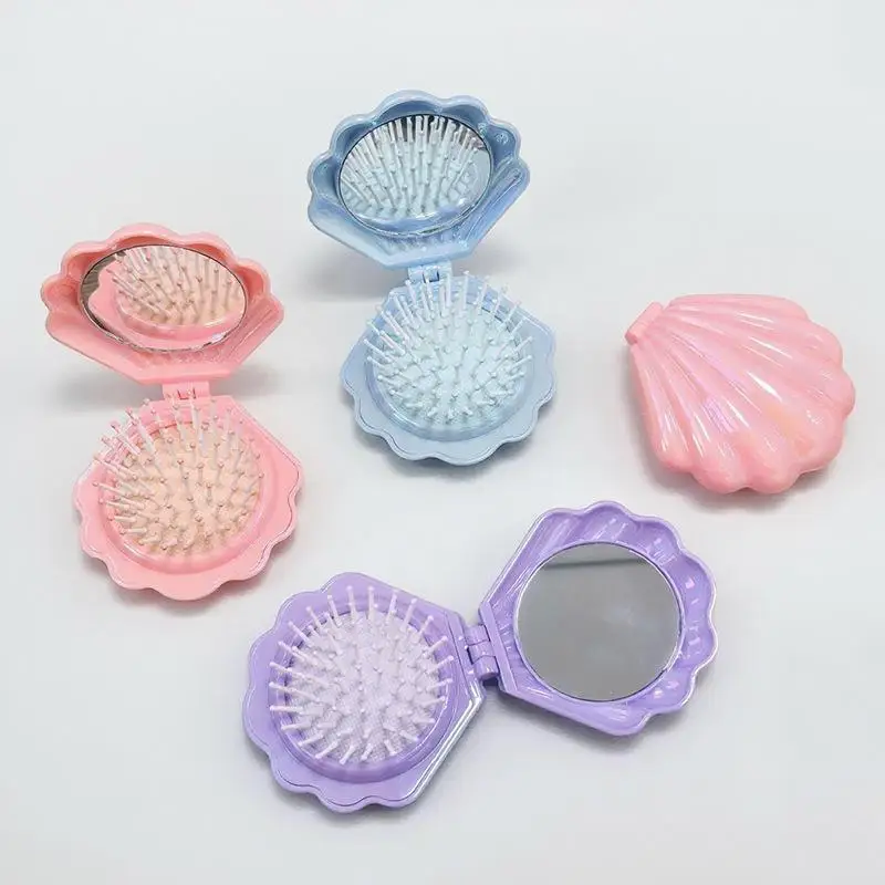 قذائف للطي مشط وسادة هوائية فرشاة شعر مع مرآة مكافحة ساكنة مشط متعدد الوظائف العملي البلاستيك فرش الشعر وأمشاط