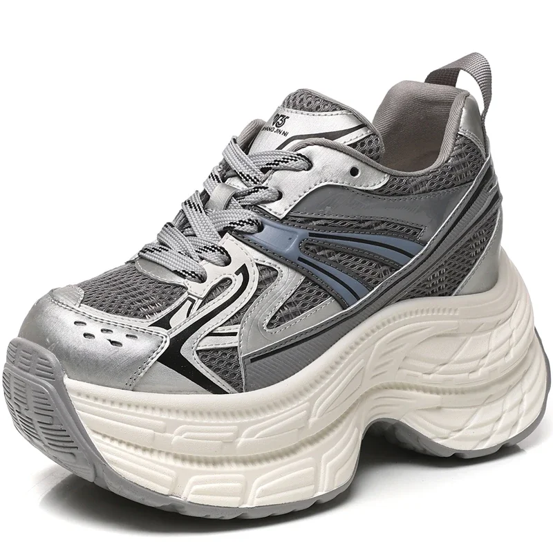 High Platform Women Sneakers 2026 Spring Fashion Thick Soled Shoes Breathable Mesh Splicing Footwear Outdoor Popular