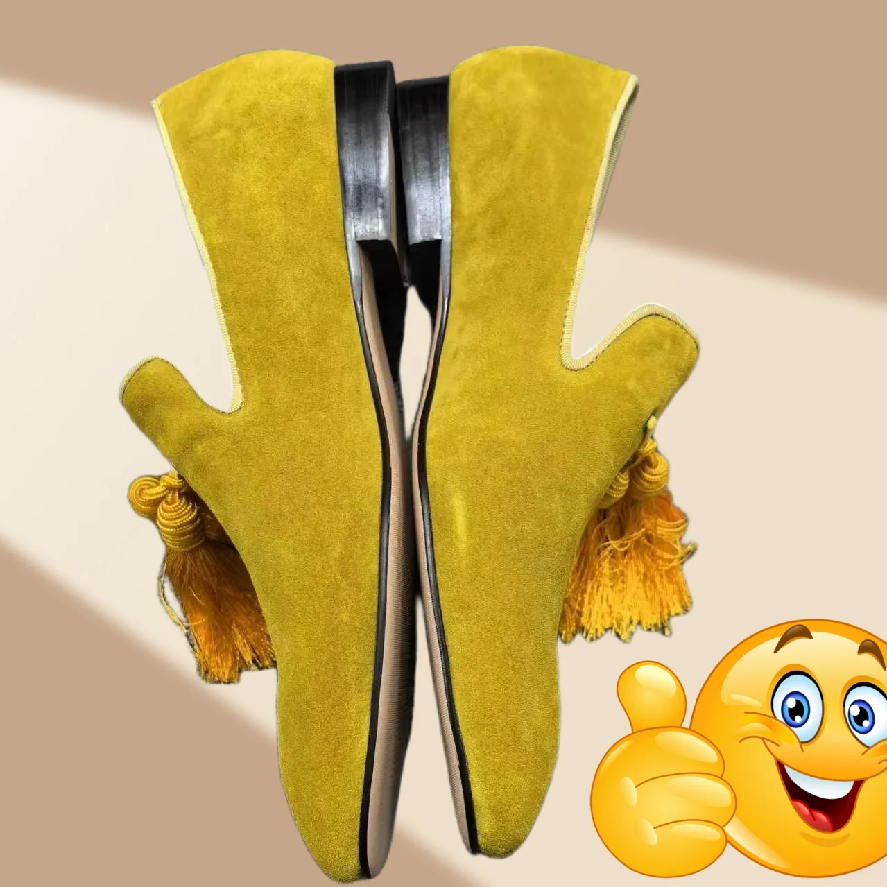 

2025 Spring New Yellow Men's Dress Shoes Square Toe Low Heel Thin Bottom Fringe Decoration Banquet Wedding Office Male's Shoes