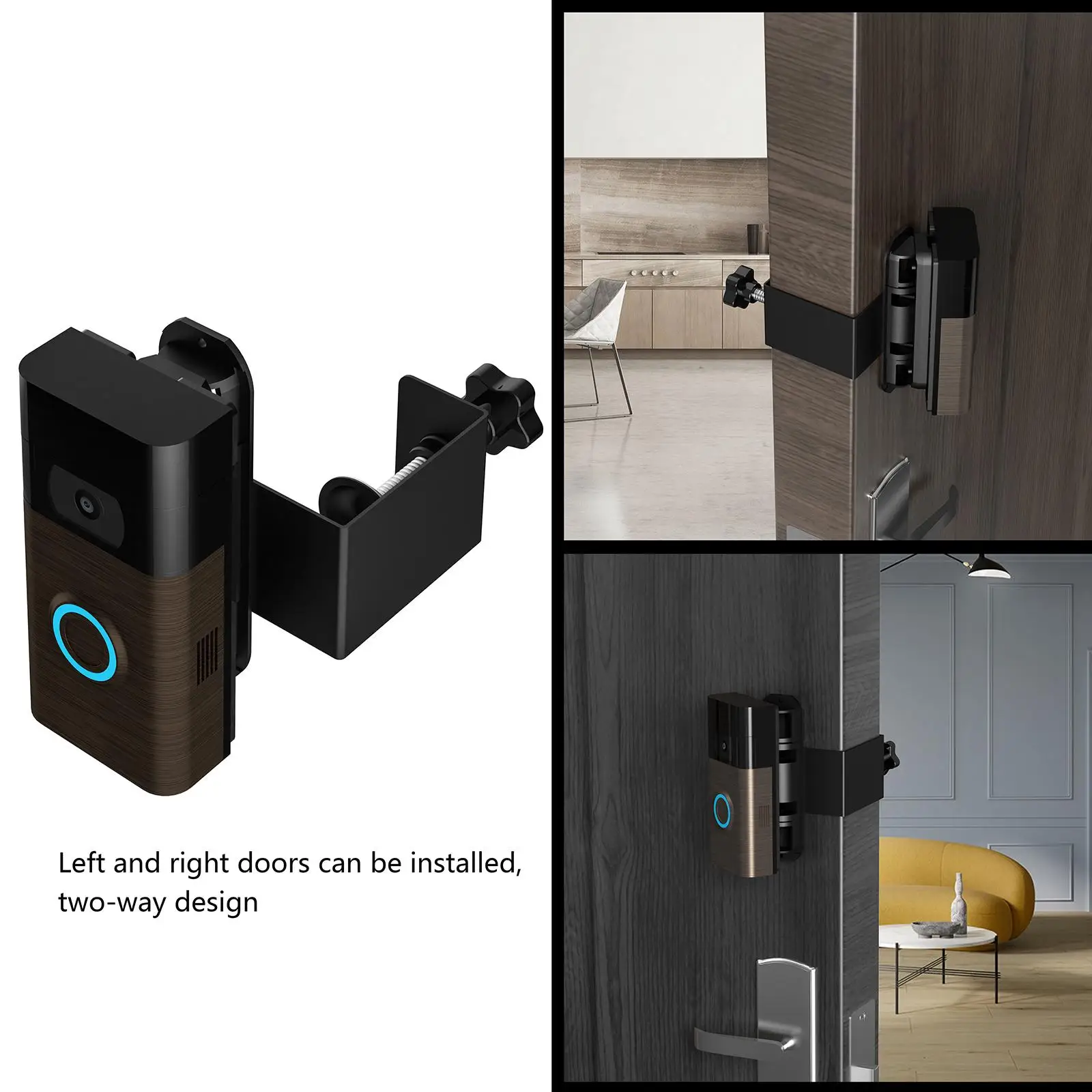 Ajustable Video Doorbell Mount Bracket Anti-Theft Video Doorbell Door Mount Ring Mounting Bracket No-Drill for Home Office