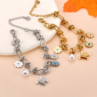 JeeMango New Design Butterfly Flower Charm Bracelet Stainless Steel Gold Color Rust Proof Jewelry for Women DropShipping JB25024