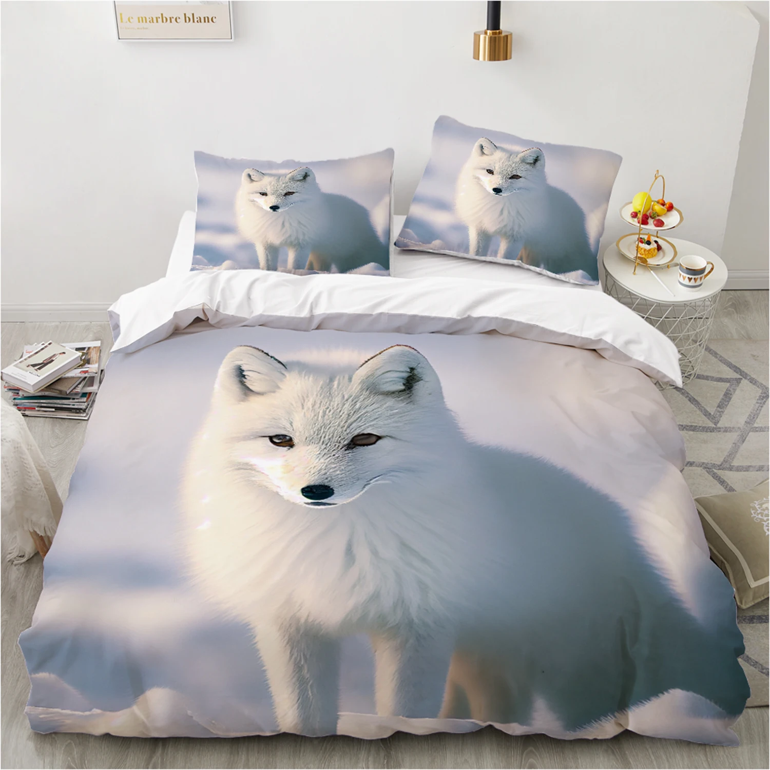 

Wild Animal Bedding Set - 3D Arctic Fox Duvet Cover, Queen/Twin/King Size, 2/3PCS Anti-Static Polyester Luxury Bed Set 140x200