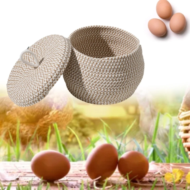 

Round Cotton Rope Storage Basket with Lid Decorative Woven Storage Bin Organizer Container for Snacks Eggs Towel Plant 37JD