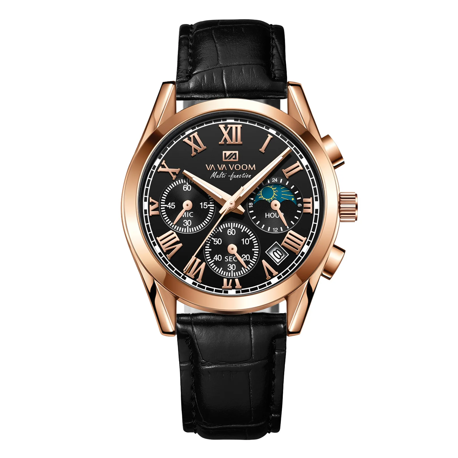 New Men's Watch Multifunctional Waterproof Leather Strap Calendar Luminous Hands Wristwatch Fashion Casual Quartz Clock for Men