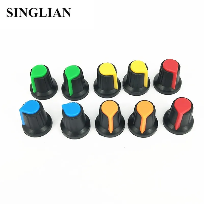 10pcs/Lot Potentiometer Knob Switch Cap (Peach Button)  Inner Diameter 6mm Outer Diameter 15mm * Height 17mm Six Colors