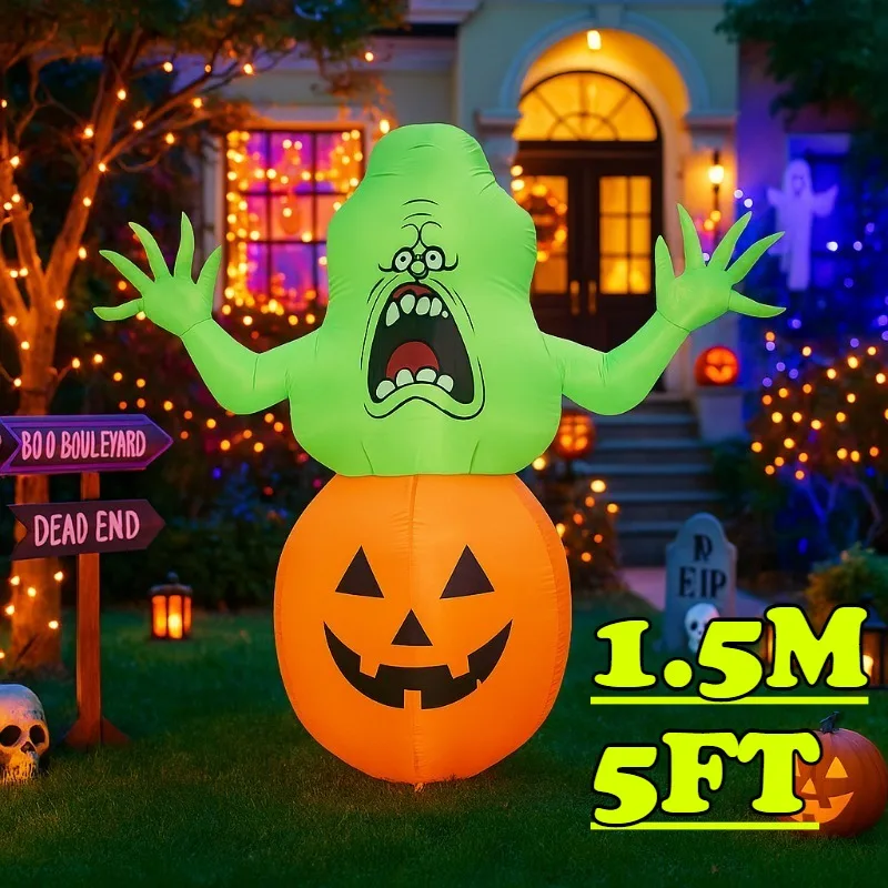 Jouets gonflables de 5 pieds, fantôme vert citrouille, modèle gonflable d'halloween, décor gonflable lumineux, modèle de décoration de jardin d'halloween
