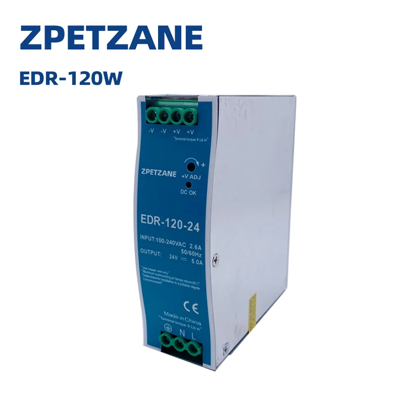 EDR-120-24 Single Output Industrial AC To DC DIN Rail Switching Power Supply 120W 24V Source 12 Volt Transformer Adapter