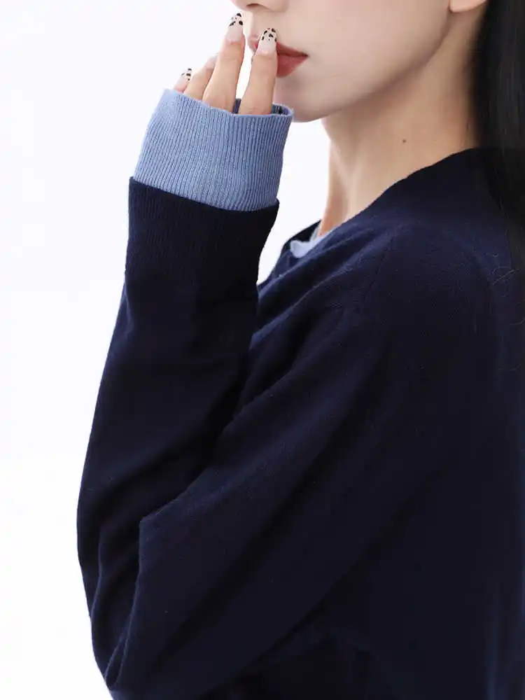 Outono inverno feminino cardigan camisola falsa duas peças 2000s manga longa estilo preppy jumper o pescoço malhas camisas high street