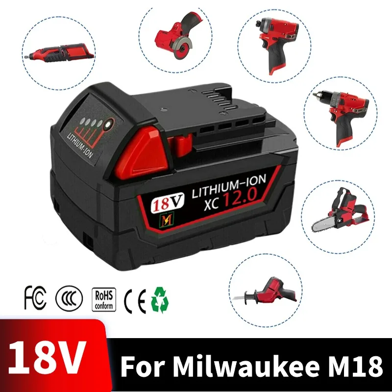 

18V 12000mAh M18 XC Li-Ion Replacement Battery for Milwaukee 48-11-1815 M18B2 M18B4 M18B5 M18B M18B9 M18BX L50 48-11-1860