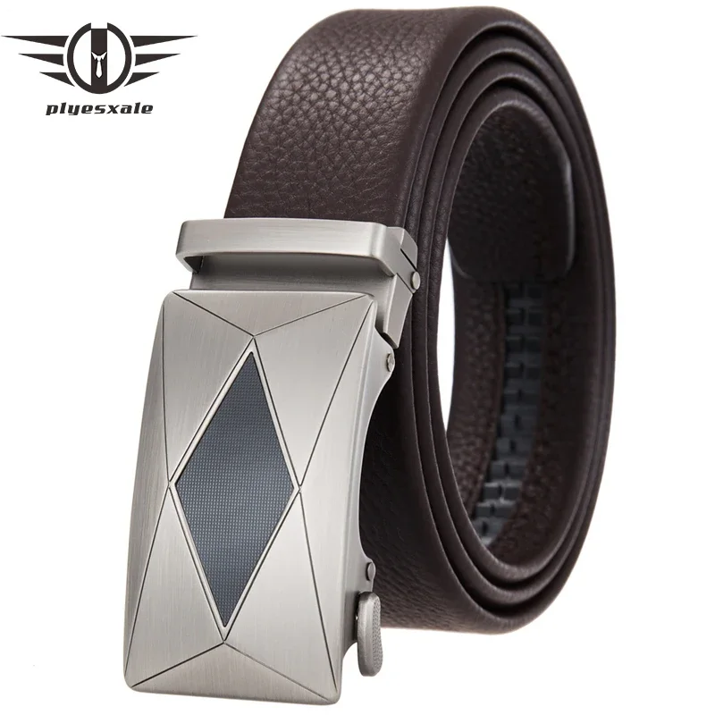 

Plyesxale Cowhide Leather Men Belts Fashion New Automatic Buckle Belts for Men High Quality Casual Leisure Dress Strap G1516