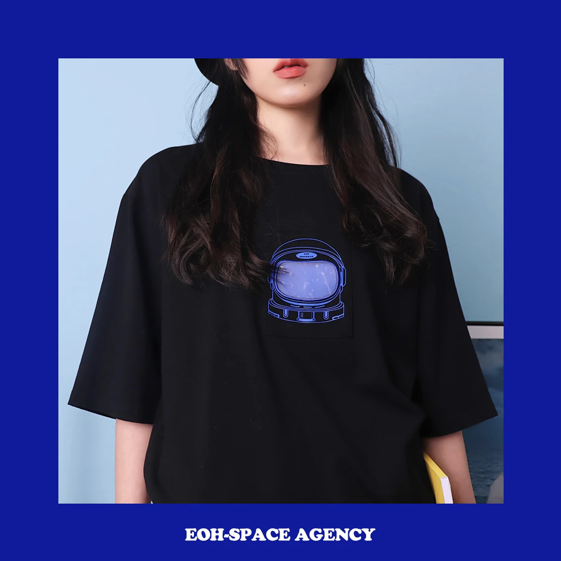 

Original Design StarMan Astronaut Loose Slimming Bla White Starry PVC Embroidery Print ket T-irt Street Sle Spor...