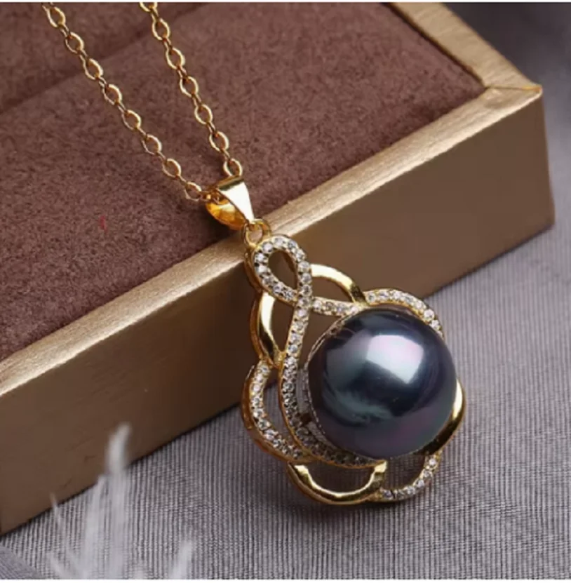 

2025 NewFine Jewelry AAA10-11 мм Жемчужный кулон Таити Черный жемчуг Кулон 925 s 18 дюймов