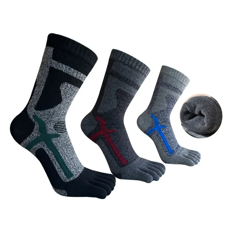 AliExpress NONE 1/3 Pairs Thick Five Finger Socks Sports Man Boy Striped Compression Terry Damping Towel Bottom Cycling Outdoor Toe Socks Short