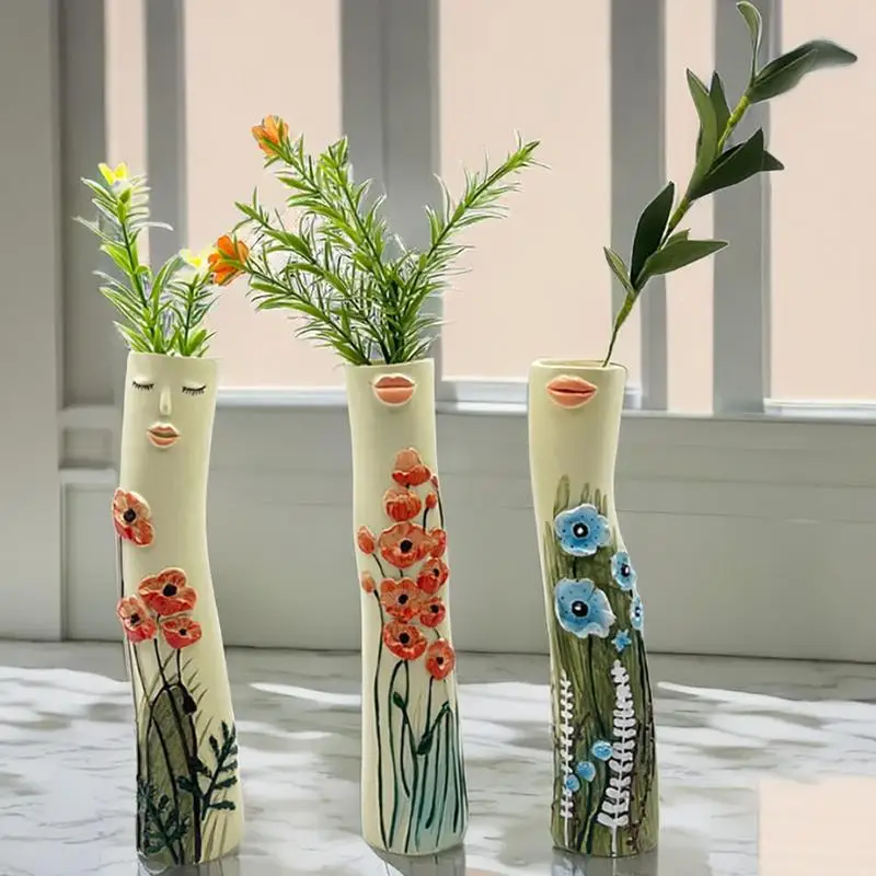 Family Flower Vases Family Bud Vases Boho Flower Plant Holder Cute Girls Face Vase Family Vase Ornament Romantic Decorative