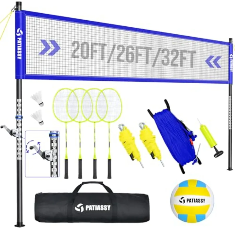 

Volleyball Badminton Net Set Combo for Backyard Beach 2-in-1 Adjustable Net with 4 Heights 5.18FT 3 Widths (2032FT) 4 Aluminum