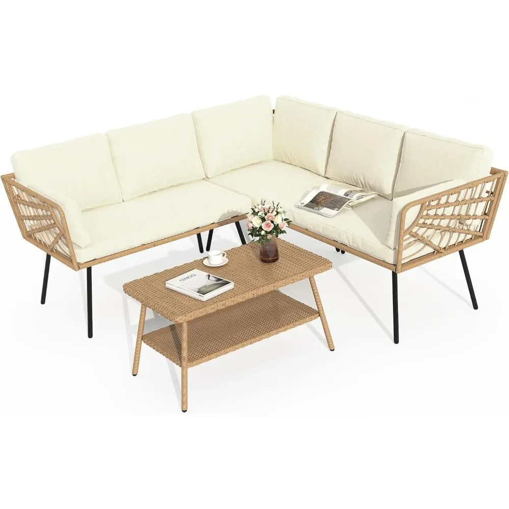 

Rattan 4PCS Patio Furniture Set Outdoor Garden Lounge Sofa Beds Free Shipping Porch With Side Table Freight Free Sets Sectional