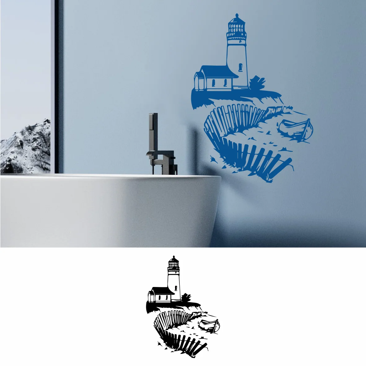 

Lighthouse Wall Sticker - Nautical Sea Theme, Waterproof Bathroom Decor, Marine Mural Decal for Seaside Home Design