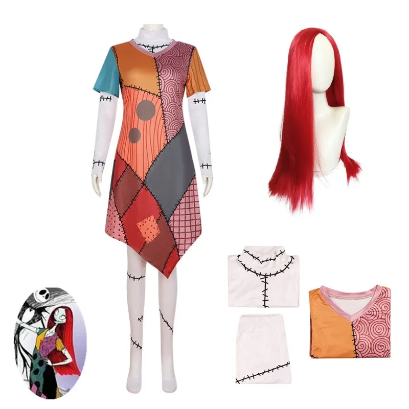 Halloween Nightmare Sally Cosplay Costume Before Christmas COS Outfit Women Dress Up Carnival Party Role Play Clothes