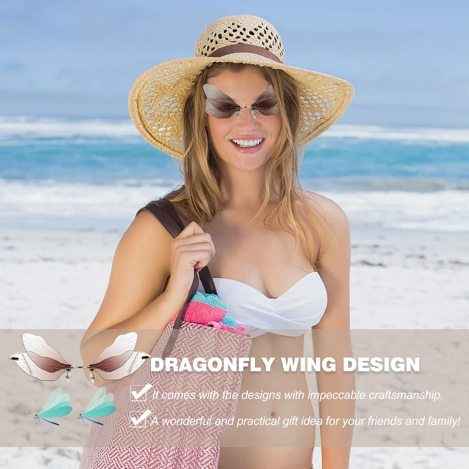 

1 Pair Sun Glasses Dragonfly Wing Shape Design Fashion Eyewear Rimless Shades For Unisex Outdoor Activities Personalized